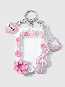 ROMWE Anime 1 Unique And Sweet High-End Multi-Color Fine-Glitter Beaded Guitar Love Note Lace Star Button DIY Keychain Bag Pendant, Suitable For Girls To Wear - Multicolor - View 10