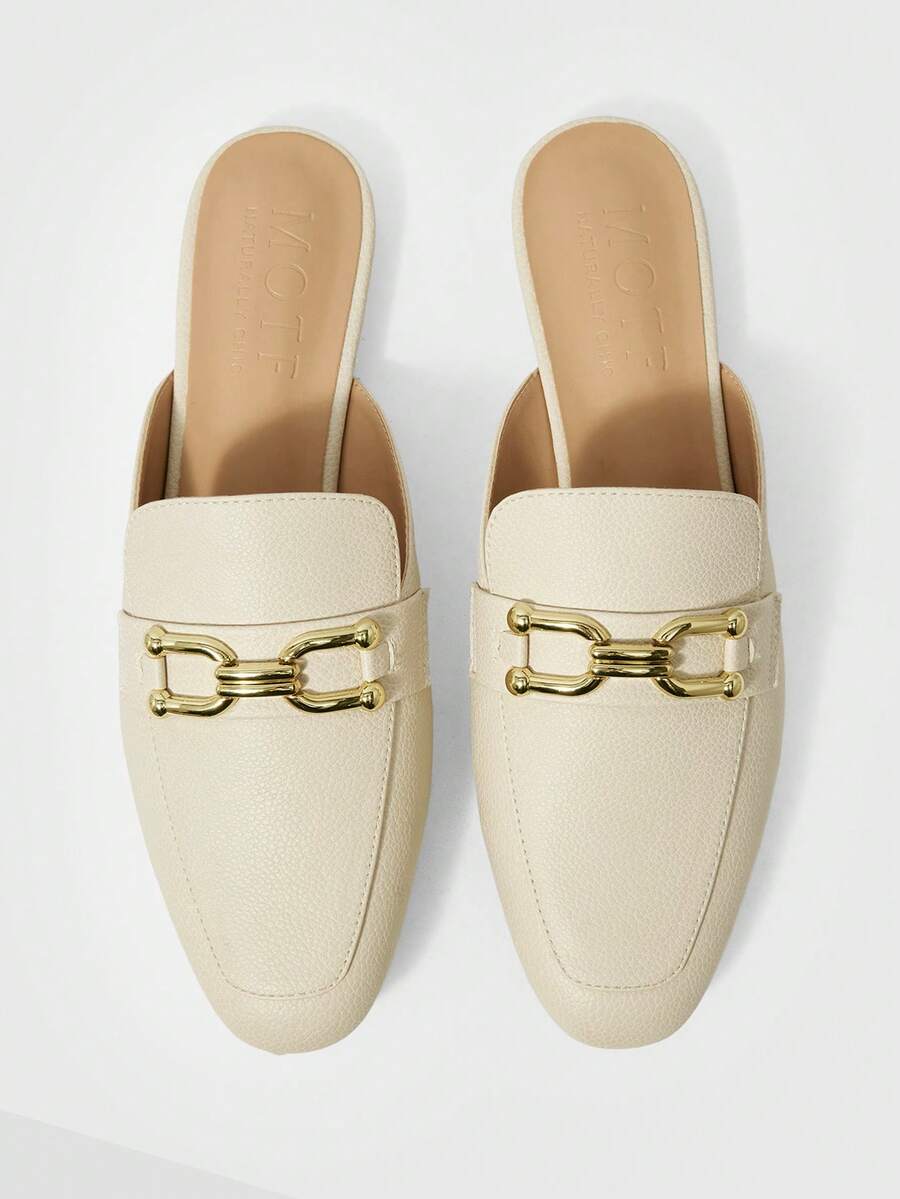 MOTF PREMIUM CASUAL COMFORTABLE METALLIC DETAIL FLATS, FOR NEW YEAR HOLIDAY, SPRING SHOES SPRING BREAK EASTER FALL SHOES - Off-white - View 2