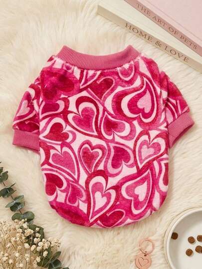 PETSIN 1 pieza Suéter de cuello redondo de felpa con estampado de corazón cálido para perros & gatos, universal