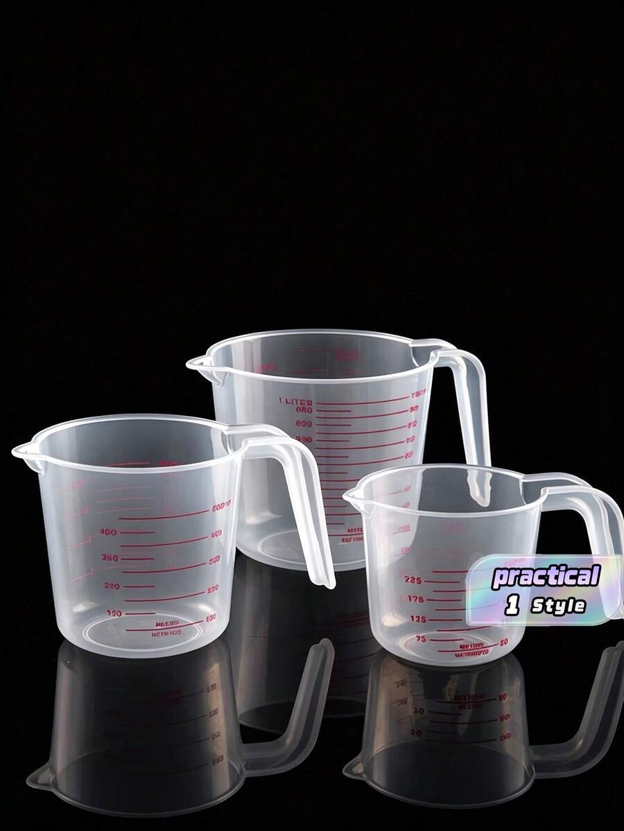 3pcs Transparent Plastic Baking Measuring Cups With Pvc Scale High Precision Graduated Markings Multifunctional Kitchen Tool 8.45oz 16.91oz 33.81oz For Home Baking Cooking Kitchen Daily Utensil Supplies - Multicolor - View 1