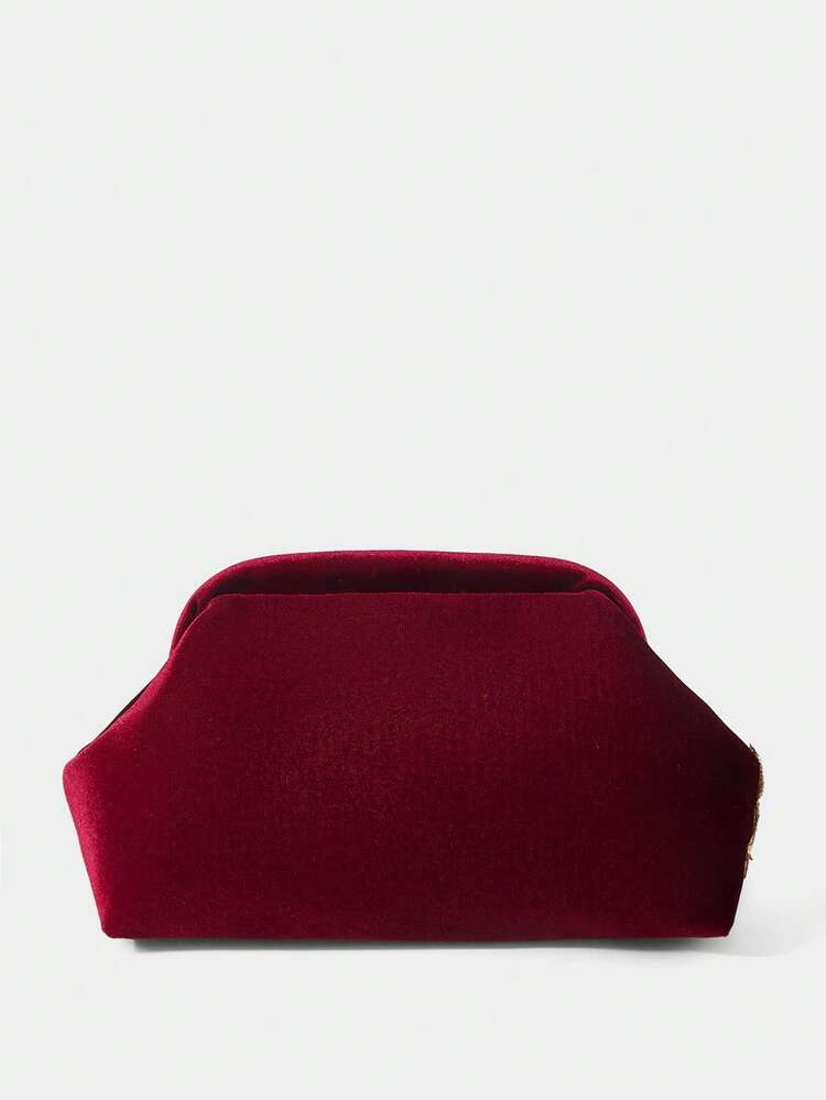 SHECARRY Ladies Fashionable Elegant Simple Classic Versatile Vintage Burgundy Velvet Decal Beads Decorative Clutch Bag, Party Date Afternoon Tea Banquet - Crimson - View 3