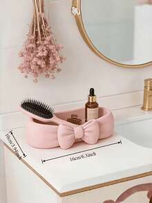 1PC Standard Size Pink Bow Shaped Plastic Durable Waterproof Rustproof Non Slip Easy Clean Lightweight Versatile Countertop Tray Organizer For Toothbrush Skincare Cosmetics Toiletry Items Bathroom Vanity Shelf Space Saving Decorative Storage - Pink - View 7