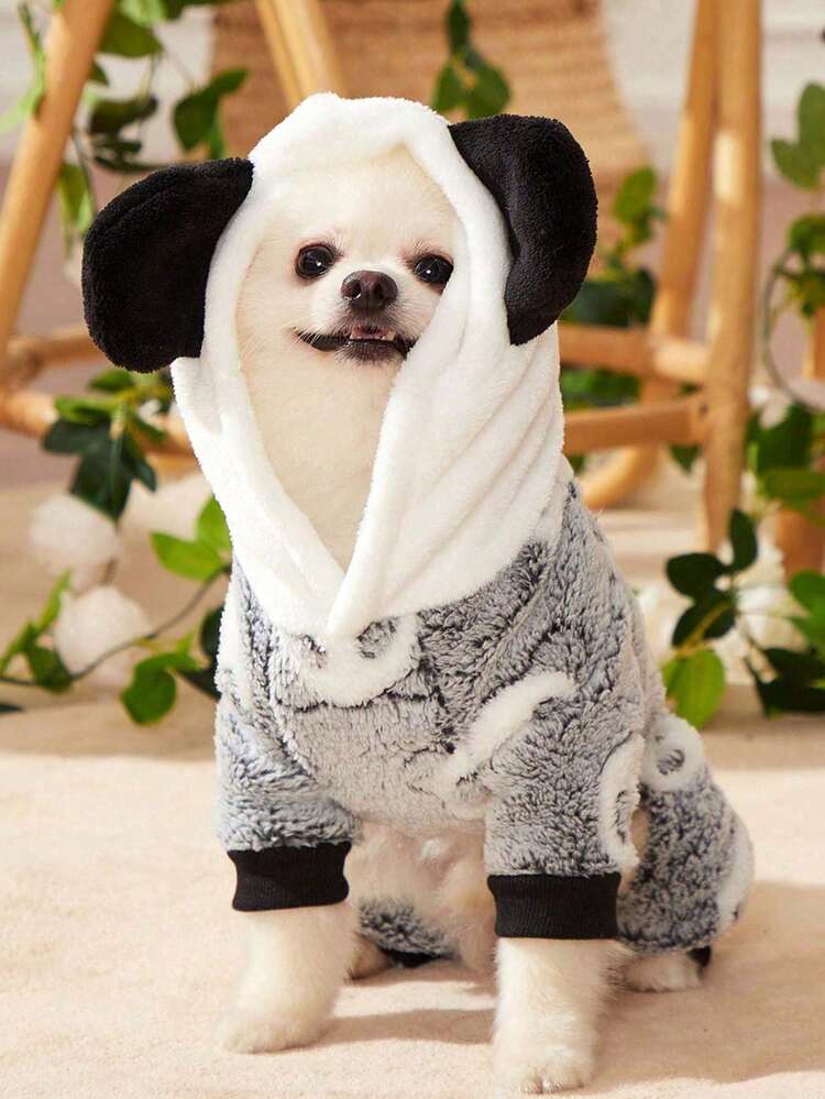 PETSIN 1件熊貓印花寵物連帽連身衣，柔軟舒適保暖寵物衣 - 彩色 - 查看 6