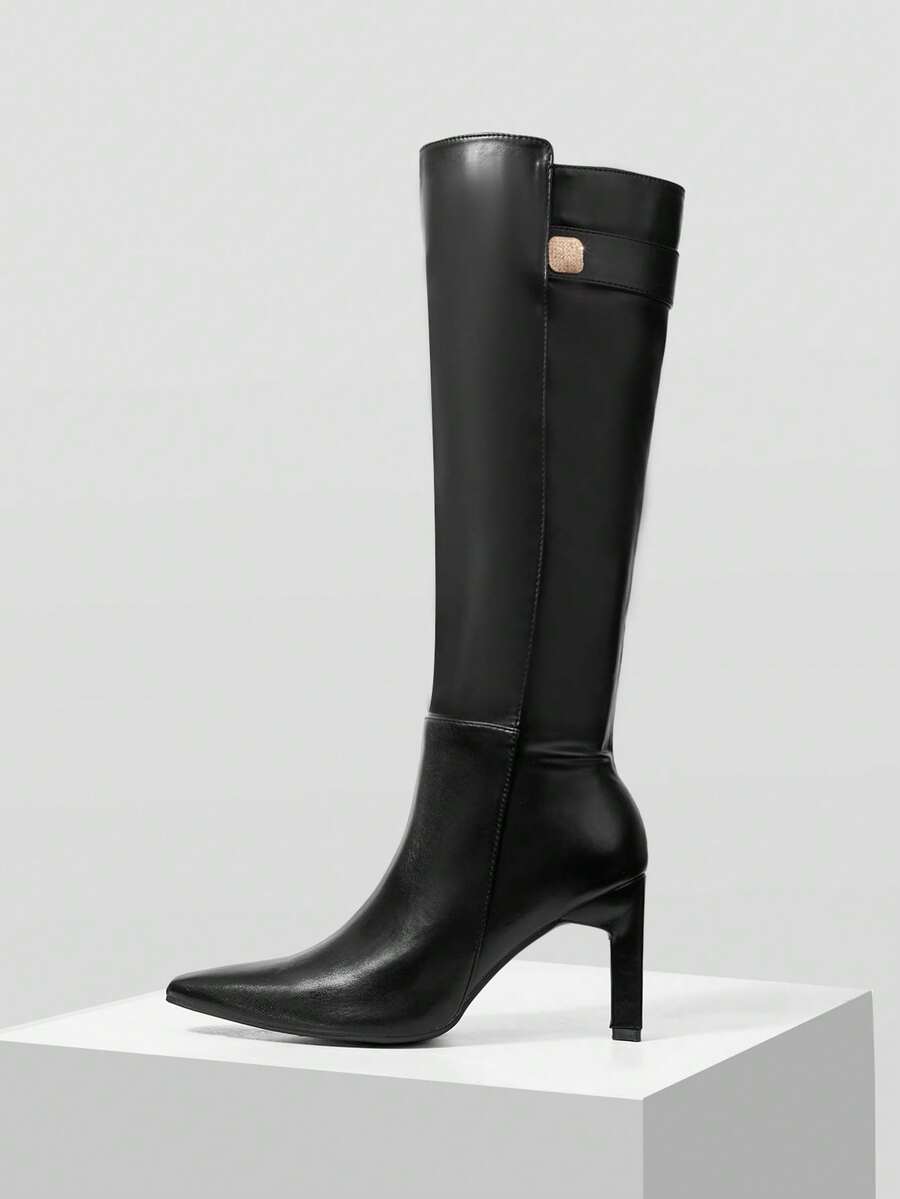 MOTF PREMIUM WOMEN'S FASHION COMMUTER VERSATILE SLIM HIGH HEEL KNEE-HIGH BOOTS VALENTINE'S DAY - Black - Color - View 2