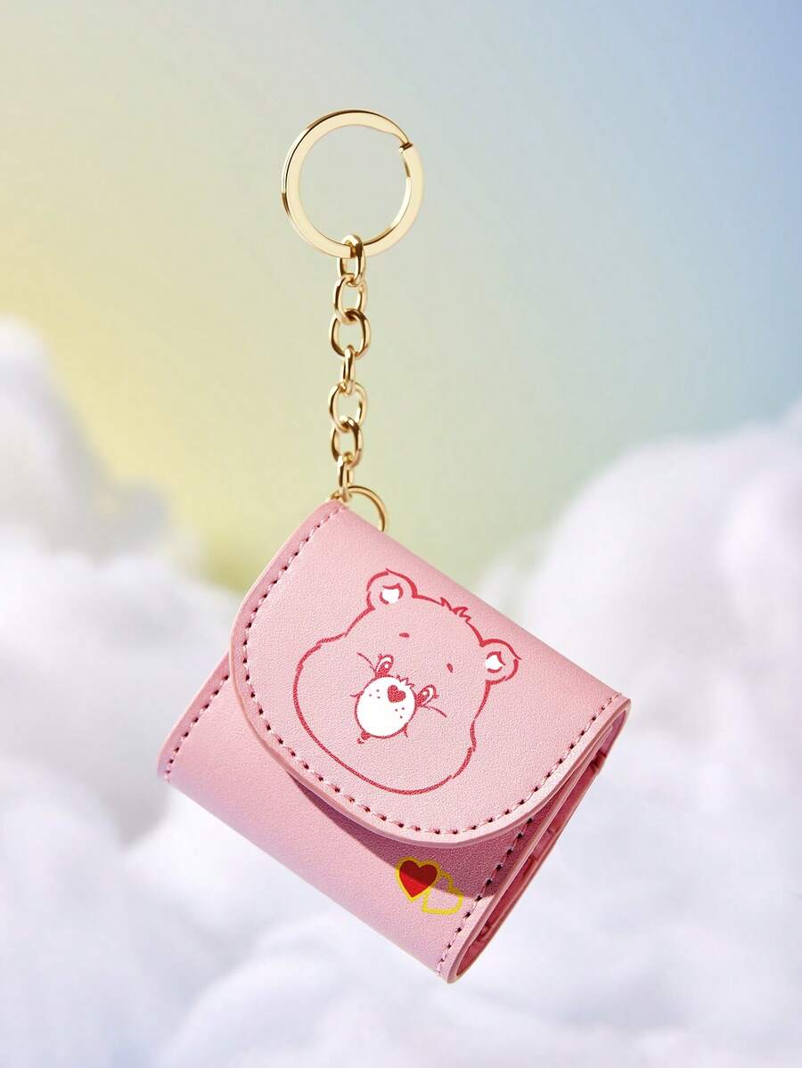 SHEIN X Care Bears Cute Bear Print Mini Jewelry Pouch With Keychain, Portable Small Storage Bag For Earrings Rings Necklaces, Ideal For Women Daily Travel Handbag Decor - Pink - View 1