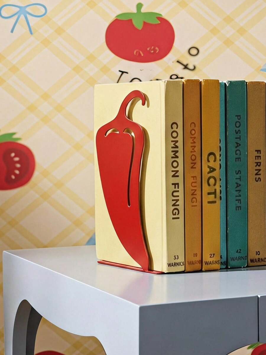 Joivida 2Pcs Bright Red Chili Cutout Hollow Metal Bookends, L Type Anti-Slip Heavy Duty Iron Book Stoppers, Creative Decorative Book Clips For Desktop, Bookshelf, Kitchen Cookbooks, Multi-Scene Household Office Countertop Book Storage Organizer Accessories - multicolor - View 1