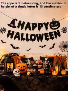 萬聖節橫幅：HAPPY HALLOWEEN 南瓜吊掛橫幅，黑色恐怖派對背景裝飾 - 查看 2