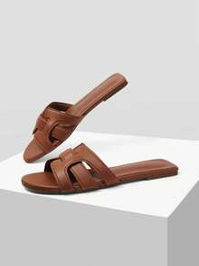 MOTF PREMIUM WOMEN'S FASHION SIMPLE WOVEN FLAT SANDALS - Coffee Brown - View 3