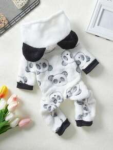 PETSIN 1pc Panda Head Print Cosplay Pet Jumpsuit Autumn And Winter Thick Warm Flannel Pet Clothing - Multicolor - View 10
