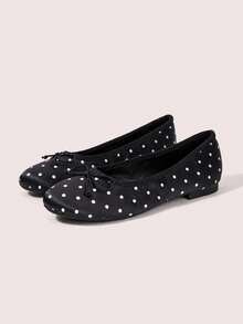 CUCCOO DOLLMOD Bow Round Toe Flat Bottom Satin Low Vamp Shoes Retro Commuter Dating Daily Wear - Black 1 - View 2