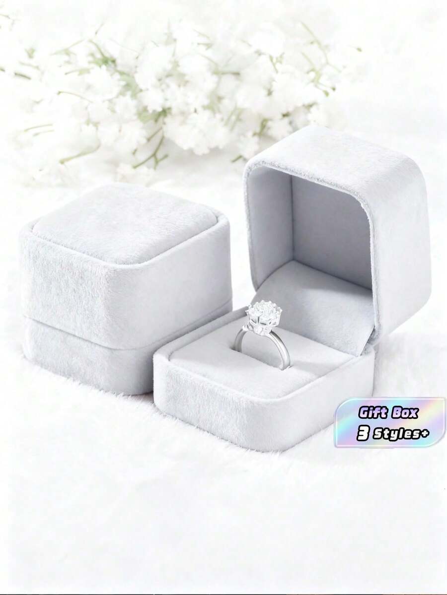 1PC Grey Velvet Ring Box For Proposal, Wedding, Engagement, Valentine's Day Gift – Elegant Jewelry Display Case For Rings, Earrings, Necklaces – Luxury Ring Holder, Bridal Accessories, Gift Box For Her - Grey - View 1