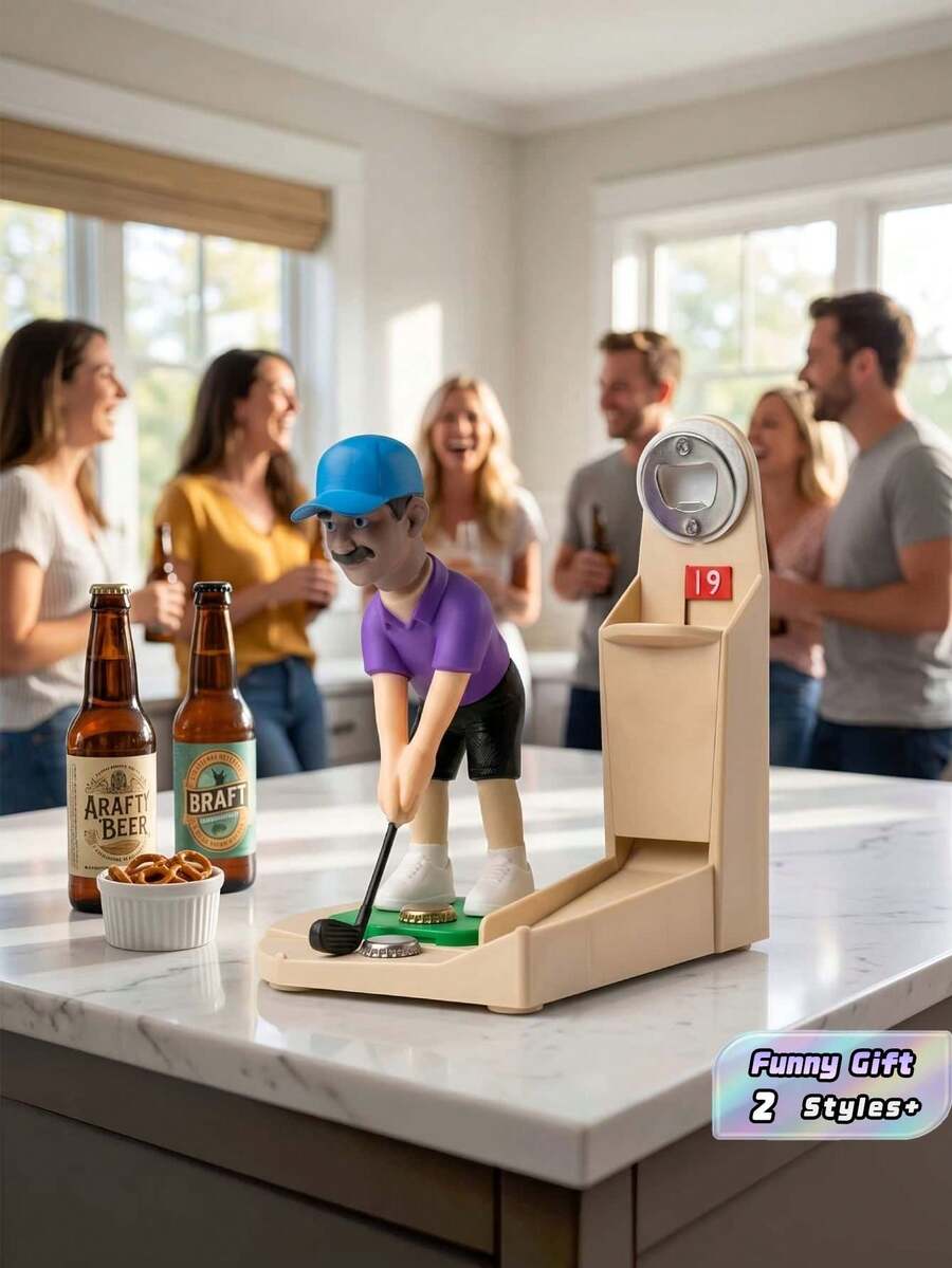 1PC Golfer Shaped Beer Bottle Opener With Cap Catcher Slot Design Home Bar Kitchen Decor Tool Unique Funny Gift For Golf Lovers Party Bar Wall Mount Storage Rack