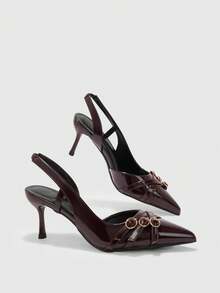 CUCCOO BIZCHIC New Fashion Pointed Thin High Heel Brown Multi-Strip Buckle Women's High Heel Shoes Simple Commuting Basic Versatile And Elegant Rear Strap - Coffee 171 # - View 1