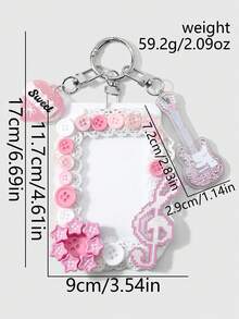 ROMWE Anime 1 Unique And Sweet High-End Multi-Color Fine-Glitter Beaded Guitar Love Note Lace Star Button DIY Keychain Bag Pendant, Suitable For Girls To Wear - Multicolor - View 12