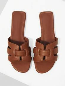 MOTF PREMIUM WOMEN'S FASHION SIMPLE WOVEN FLAT SANDALS - Coffee Brown - View 1