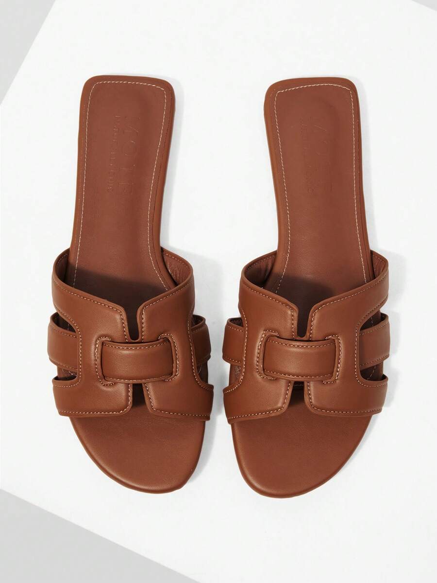 MOTF PREMIUM WOMEN'S FASHION SIMPLE WOVEN FLAT SANDALS - Coffee Brown - View 1