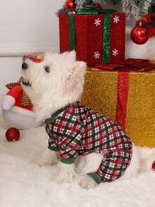 PETSIN 1pc Christmas Style Pet Fleece Pet Jumpsuit, Soft, Comfortable, Warm, And Anti Shedding Pet Clothing - Multicolor - View 8