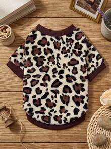 PETSIN 1 Pc Brown Leopard Print Fluffy Thick Warm Crew Neck Cat/Dog Sweatshirt, Suitable For Autumn/Winter - Multicolor - View 3
