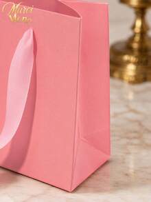 Muroi Mono 1/5/10 Packs Matte Pink Paper Gift Bags With Soft Satin Handheld Handles, 5.5*5.9 Inch Reinforced Bottom Stand-Up Square Pouches, Minimalist Luxury Packaging Bag For Birthday Wedding Holiday Gift Wrapping - Pink - View 3