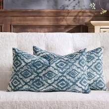 Cirelle 1 Stück/2 Stücke Vintage-Dekokissenbezüge für alle Jahreszeiten mit abgenutztem Diamant-Jacquard, neutraler geometrischer Textur, quadratisch, Boho-Farmhouse-Mid-Century-Stil, dekorative Kissenhüllen für Sofa, Schlafzimmer und Homestay, weiche Heimtextilien, Kissenfüllung nicht enthalten - Blau - Übersicht 15