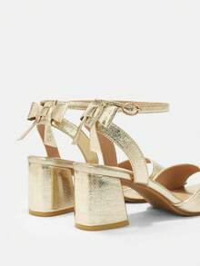 CUCCOO CURVES Women's Square Toe Buckle Design Daily Versatile Fashion Wide Last High Heels - Golden burst - View 4