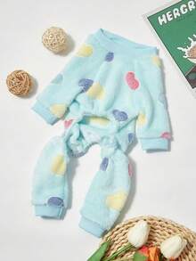 PETSIN 1pc Blue Heart Pattern Fleece Thermal Jumpsuit For Medium/Small Cat Or Dog - Multicolor - View 11