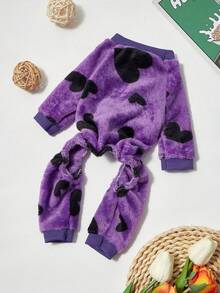 PETSIN 1 Piece Of Pet Cat Dog Universal Purple Heart Printed Wool Warm Flannel Jumpsuit - Multicolor - View 4