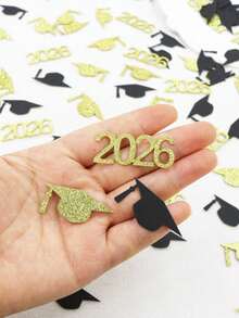 100 Pcs Black Gold 2026 Graduation Confetti With 2026 Letters And Graduation Caps, Table Scatter Confetti For 2026 Graduation Party Decorations - multicolor - View 2