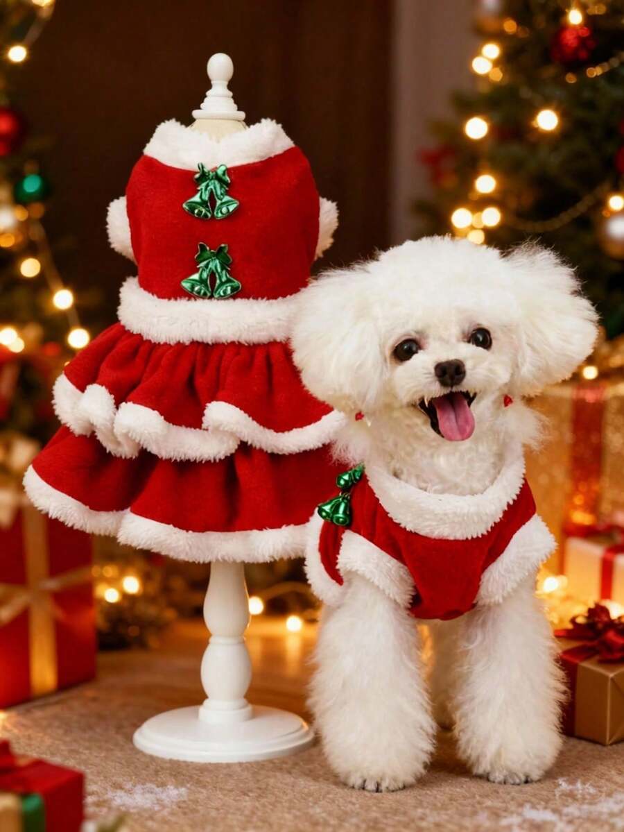 PETSIN Chuông cho thú cưng, váy Giáng sinh, váy lễ hội cho chó - Đỏ - Xem 1