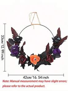 1pc Halloween Wreath With Rose Eyeball & Twig, Spooky Artificial Rattan Door Hanging Decor, Creepy Gothic Party Prop For Haunted Home Entrance - multicolor - View 13