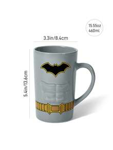 BATMAN X SHEIN 灰色飛翼徽章印花陶瓷馬克杯 480ml/16.2oz 大容量咖啡飲水杯 男士電影電視風格創意水杯 家用辦公桌面個性化禮品水杯組 - 灰色 - 查看 5