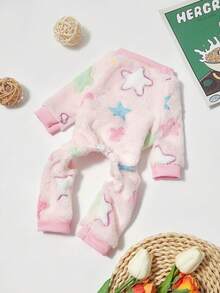 PETSIN 1pc Pet Cat/Dog Universal Pink Flannel Warm Colored Star Print Overall - Multicolor - View 5
