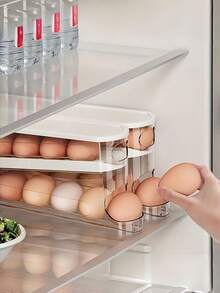 Egg Holder 2-Tier Automatic Sliding Container For 12-14 Eggs Keep Fresh Hinged Design Plastic Material Food Contact Fridge Organizer Kitchen Storage Rack Space Saving Must Have Smart Solution - View 2
