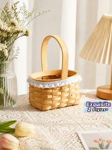 1/2 Handmade Woven Pearl Princess Flower Basket, Rattan Storage Basket, Hand-Held Flower Basket, Handmade Flower Basket, Home Wedding Decoration - Multicolor - View 1