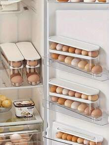 Egg Holder 2-Tier Automatic Sliding Container For 12-14 Eggs Keep Fresh Hinged Design Plastic Material Food Contact Fridge Organizer Kitchen Storage Rack Space Saving Must Have Smart Solution - View 7
