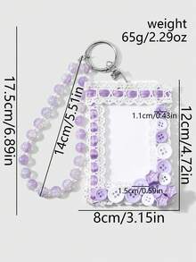 ROMWE Anime 1 Unique And Sweet High-End Multi-Color Fine-Glitter Beaded Guitar Love Note Lace Star Button DIY Keychain Bag Pendant, Suitable For Girls To Wear - Multicolor - View 3
