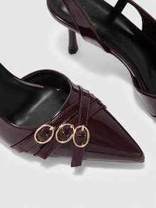 CUCCOO BIZCHIC New Fashion Pointed Thin High Heel Brown Multi-Strip Buckle Women's High Heel Shoes Simple Commuting Basic Versatile And Elegant Rear Strap - Coffee 171 # - View 5