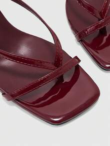 CUCCOO BIZCHIC Women's Spring/Summer New Burgundy Ankle Strap Thin Strap High Heel Sandals, Fashionable Comfortable Versatile Sexy Thong Sandals - Burgundy - View 6