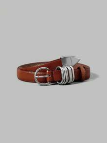 Ontre Women Fashionable Brown Metal Buckle Belts - Brown - View 1
