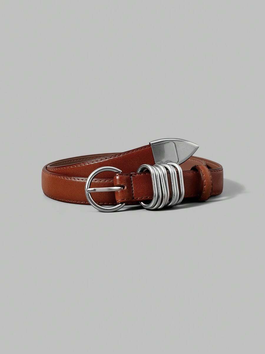 Ontre Women Fashionable Brown Metal Buckle Belts - Brown - View 1