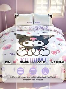 HELLO KITTY AND FRIENDS | SHEIN 三件套動物卡通印花被套，拋光材質，柔軟保暖，藍色被套，雙面圖案，多種尺寸可選，適用於單人床/雙人床/加大床，送禮佳品 - 白紫色 - 查看 9