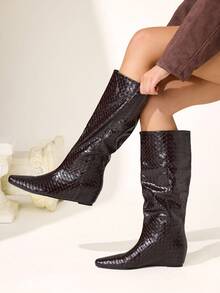 CUCCOO CHICEST Women's Shoes Autumn And Winter Woven High Boots Inner Heightening Retro Boots - reddish brown - View 4