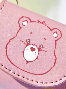 SHEIN X Care Bears Cute Bear Print Mini Jewelry Pouch With Keychain, Portable Small Storage Bag For Earrings Rings Necklaces, Ideal For Women Daily Travel Handbag Decor - Pink - View 3