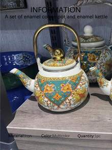 A Set Of Enamel Coffee Pots And Enamel Water Pots, Made Of Handcrafted Enamel Material. With A 45° Inclined Spout And An Ergonomic Handle, Suitable For Both Coffee Brewing And Camping. Can Be Used As A Gift Directly. - Multicolor - View 8