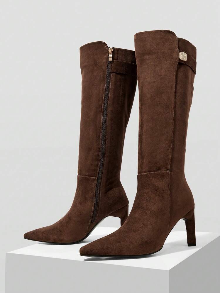 MOTF WOMEN'S FASHION COMMUTER VERSATILE SLIM HIGH HEEL KNEE-HIGH BOOTS VALENTINE'S DAY - Mocha Brown - View 3