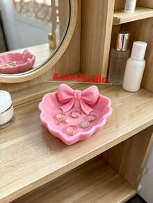 1PC Standard Size Durable Plastic Non Slip Scratch Resistant Lightweight Easy Clean Versatile Pink Heart Shaped Bow Design Jewelry Organizer Tray Storage Holder For Rings Gems Earrings Dressing Table Desk Bedside Home Office Vanity Decor - Multicolor - View 4