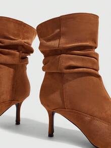 CUCCOO SZL Women's New Elegant Caramel Color Ruched Pointed Toe Ankle Boots, Suitable For Date And Party Outfits Fall Shoes - caramel color - View 5