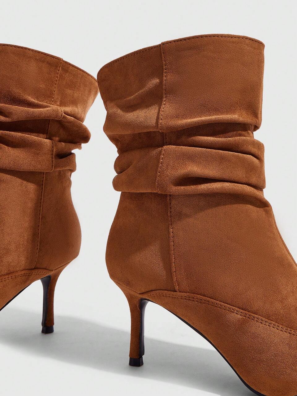 CUCCOO SZL Women's New Elegant Caramel Color Ruched Pointed Toe Ankle Boots, Suitable For Date And Party Outfits Fall Shoes