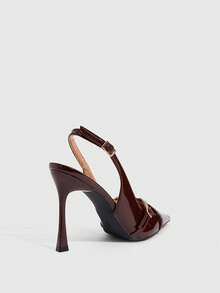 CUCCOO SZL Pointed Back Strap High Heels, Multi-Gold Buckle Cross Strap Stiletto High-Heeled Sandals, Versatile And Elegant Heel-Less Light-Mouth Single Shoes - Brown - View 3