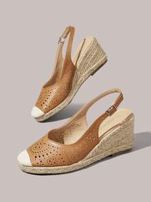 Styleloop Ladies, Rubber Band Cross Strap, Straw Rope, Sandals, High Heels. Fall Shoes - Burnt Orange - View 3